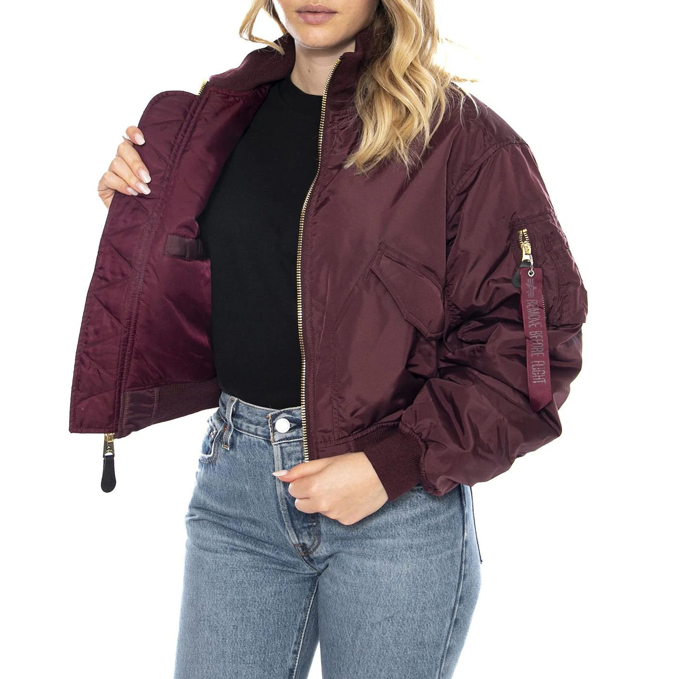 MA-1 Cropped Bomber -- Dark Cherry Bordeaux Women's Jacket ALPHA INDUSTRIES - Image 4