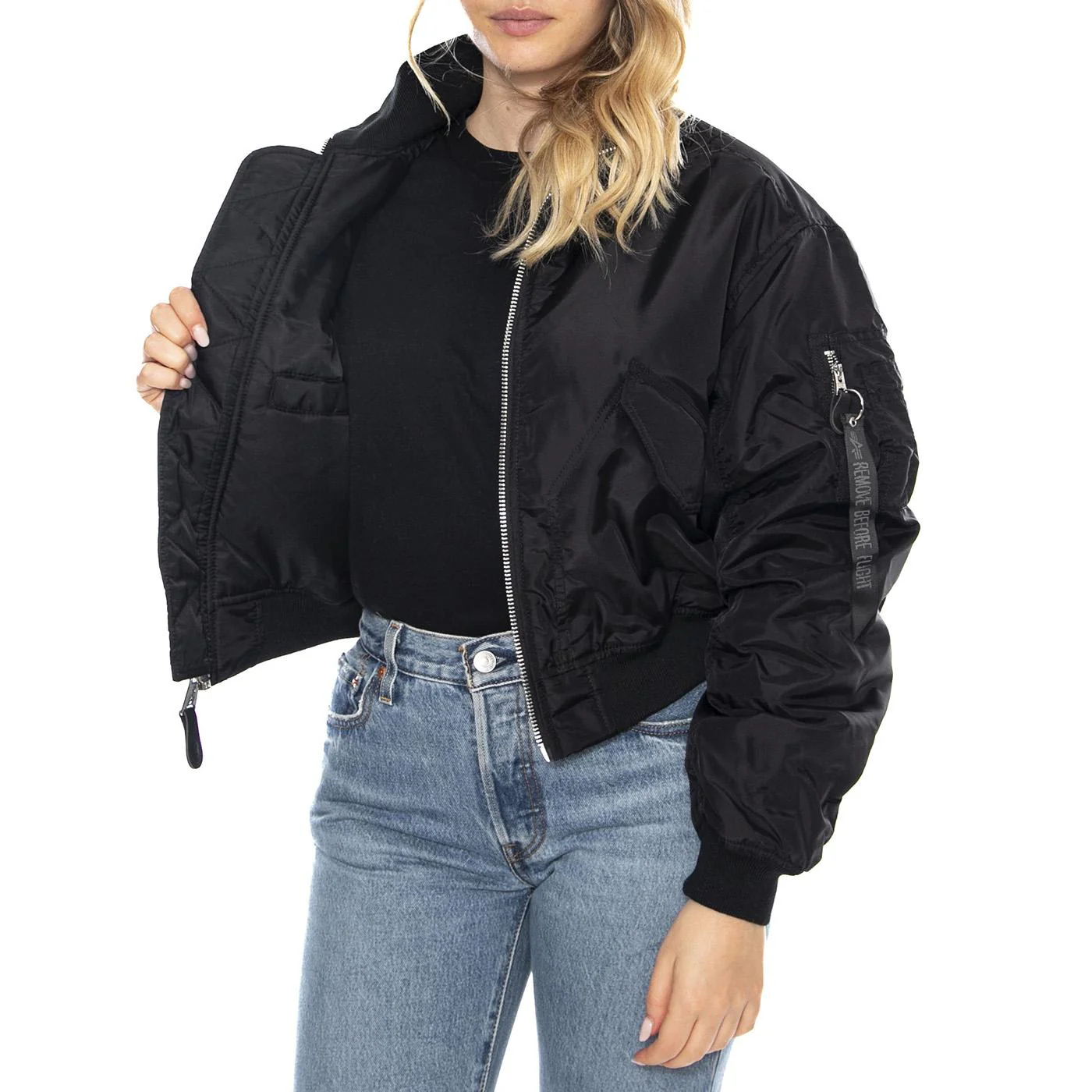 MA-1 Cropped Bomber -- Black Women's Jacket ALPHA INDUSTRIES - Image 4
