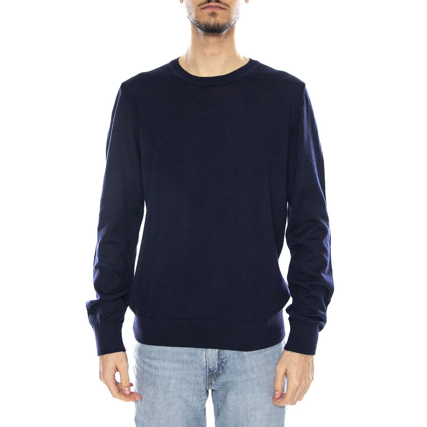 Extrafine Merino Wool Patches Knit -- Men's Sweater Blue Men's AQUASCUTUM - Image 2