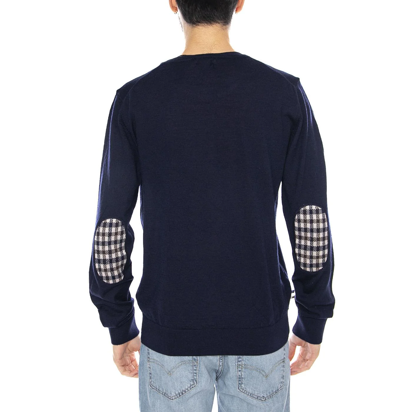 Extrafine Merino Wool Patches Knit -- Men's Sweater Blue Men's AQUASCUTUM - Image 3