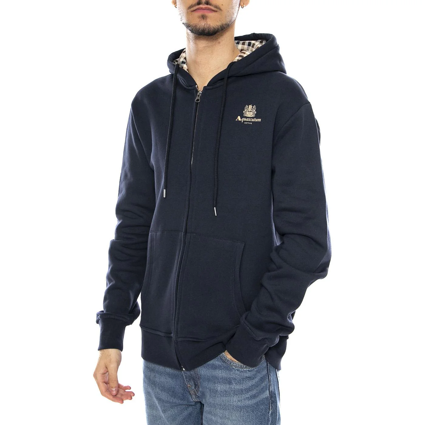 Full Zipped Hoodie Fleece -- Navy Men's Hoodie AQUASCUTUM