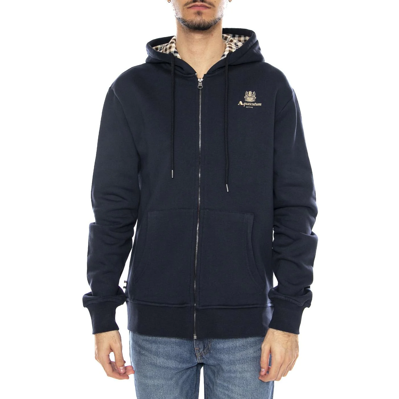 Full Zipped Hoodie Fleece -- Navy Men's Hoodie AQUASCUTUM - Image 2