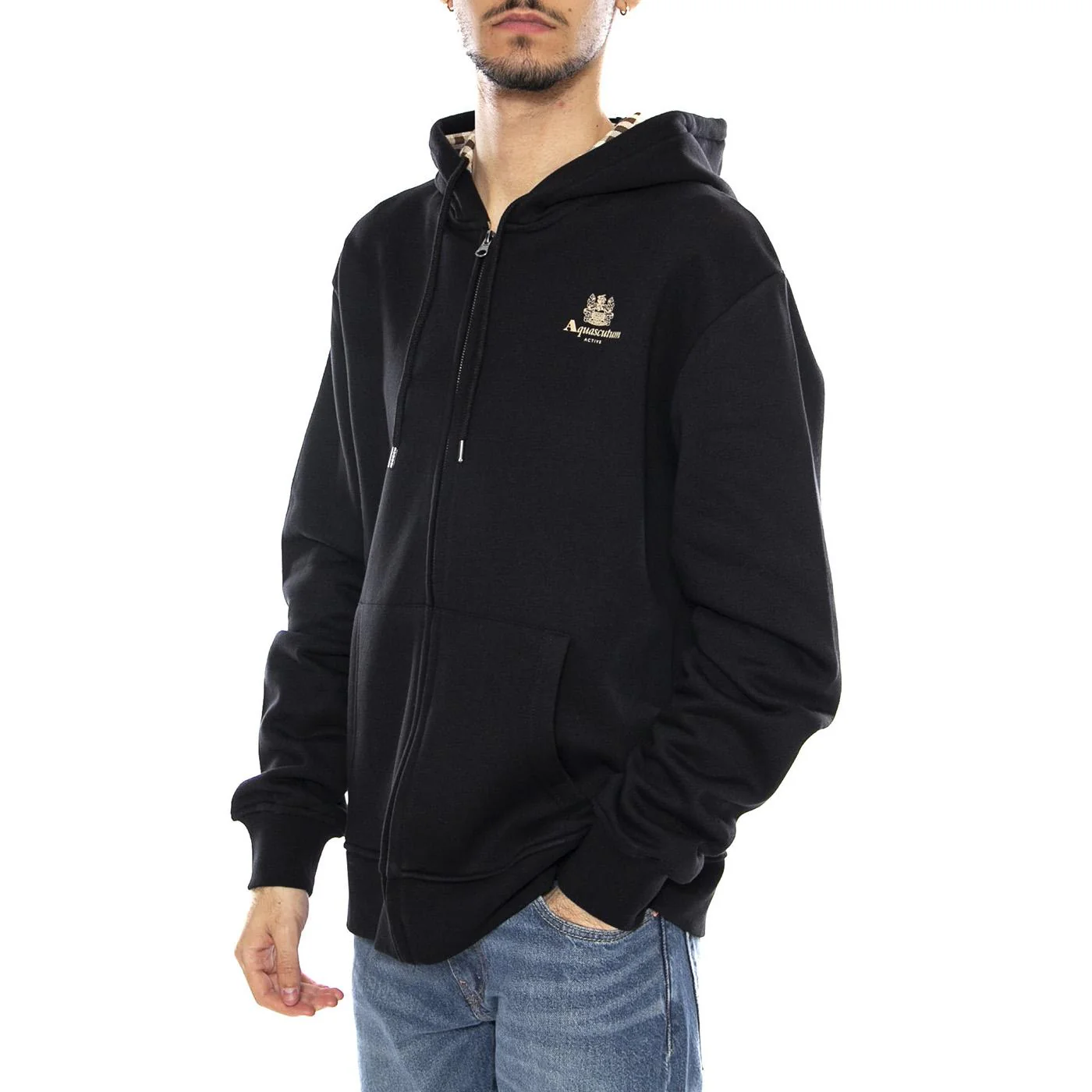 Full Zipped Hoodie Fleece -- Black Men's Hoodie AQUASCUTUM