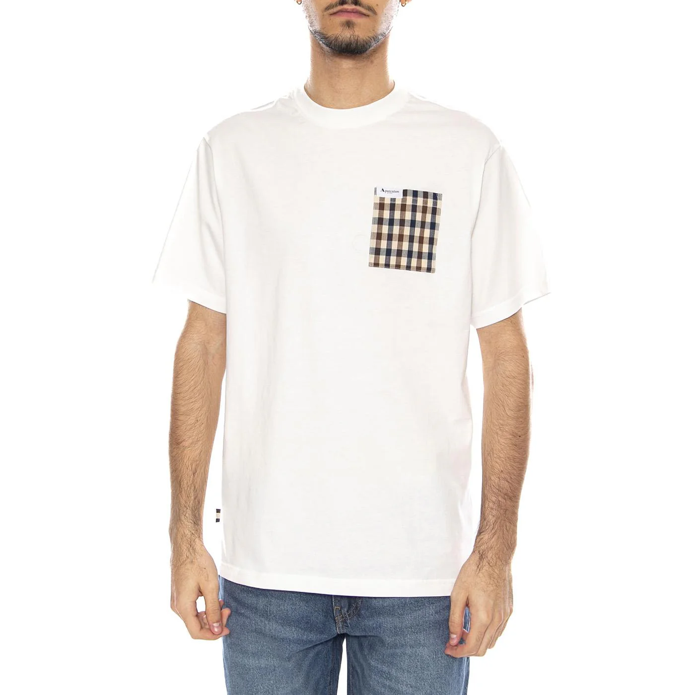 Iconic Pocket T-Shirt -- Men's Crew Neck T-Shirt Old White Men's AQUASCUTUM - Image 2