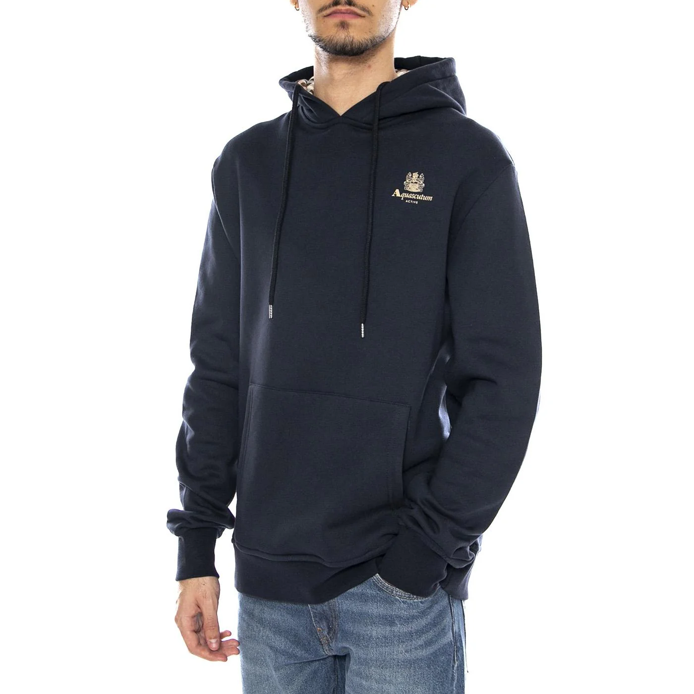 Small Logo Hoodie Fleece -- Men's Navy Hoodie AQUASCUTUM
