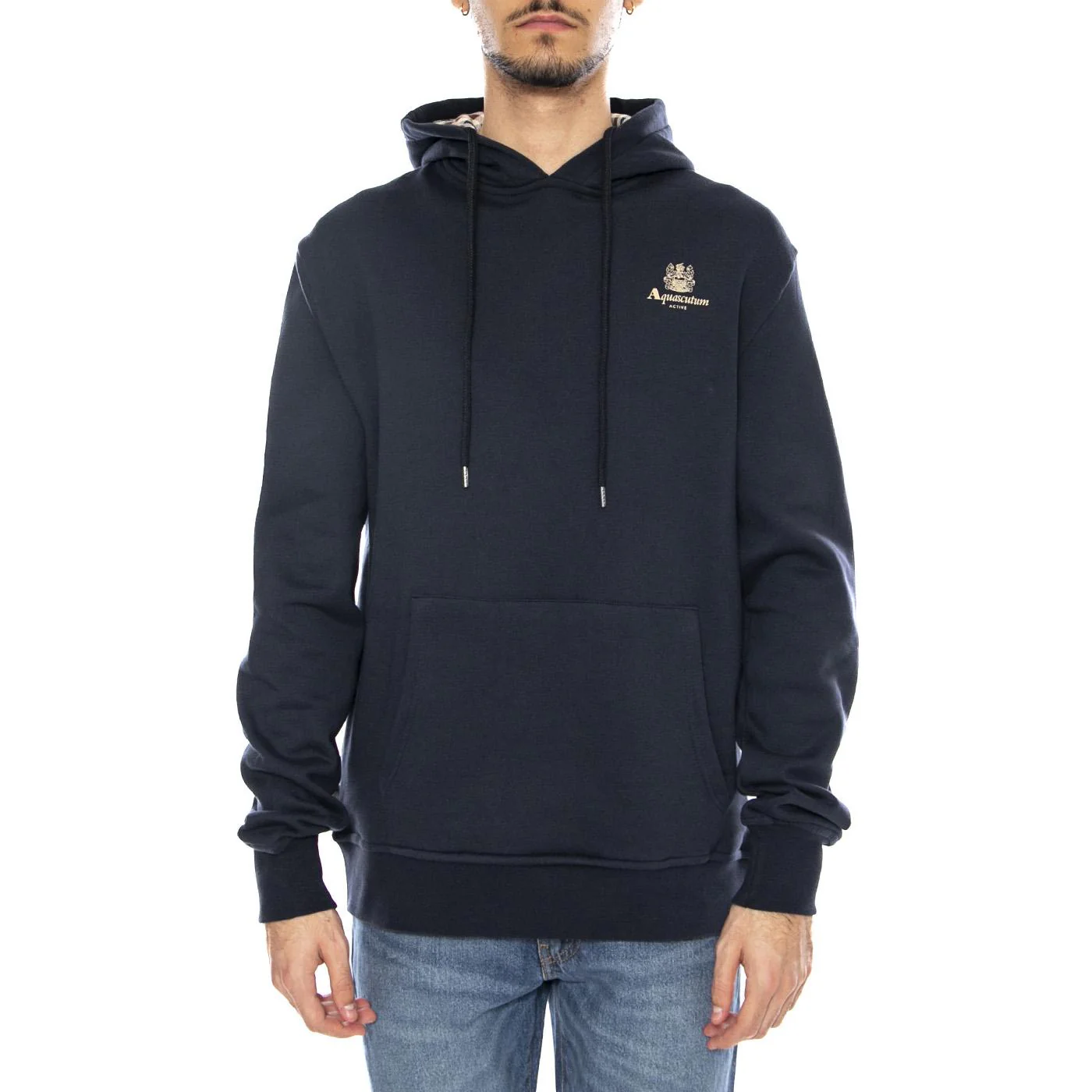 Small Logo Hoodie Fleece -- Men's Navy Hoodie AQUASCUTUM - Image 2