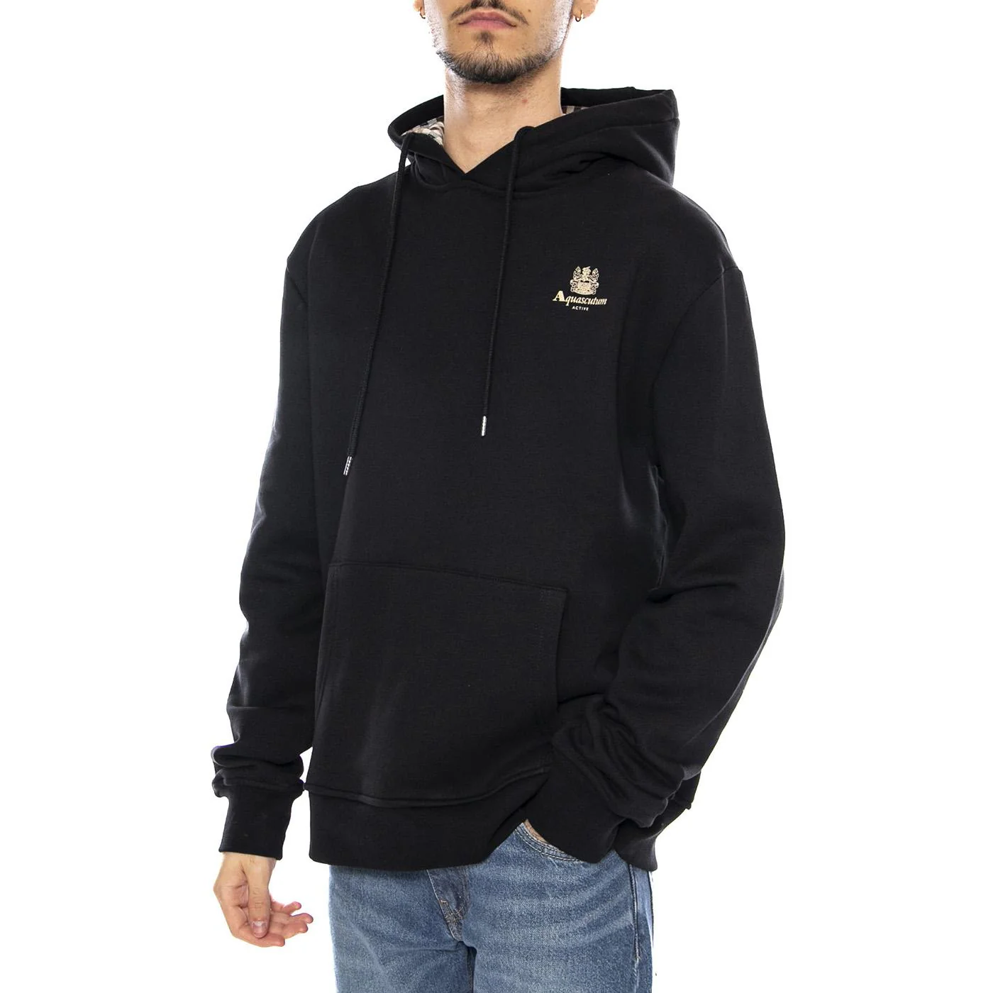 Small Logo Hoodie Fleece -- Black Men's Hoodie AQUASCUTUM