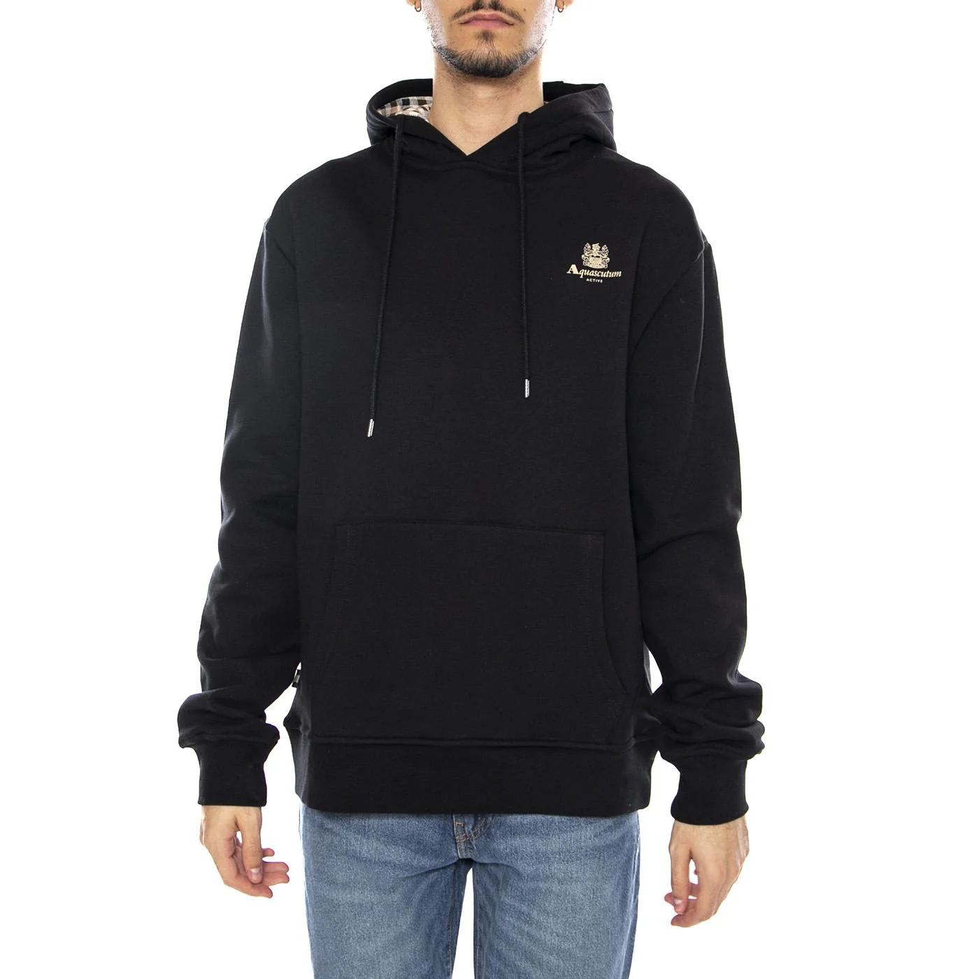 Small Logo Hoodie Fleece -- Black Men's Hoodie AQUASCUTUM - Image 2