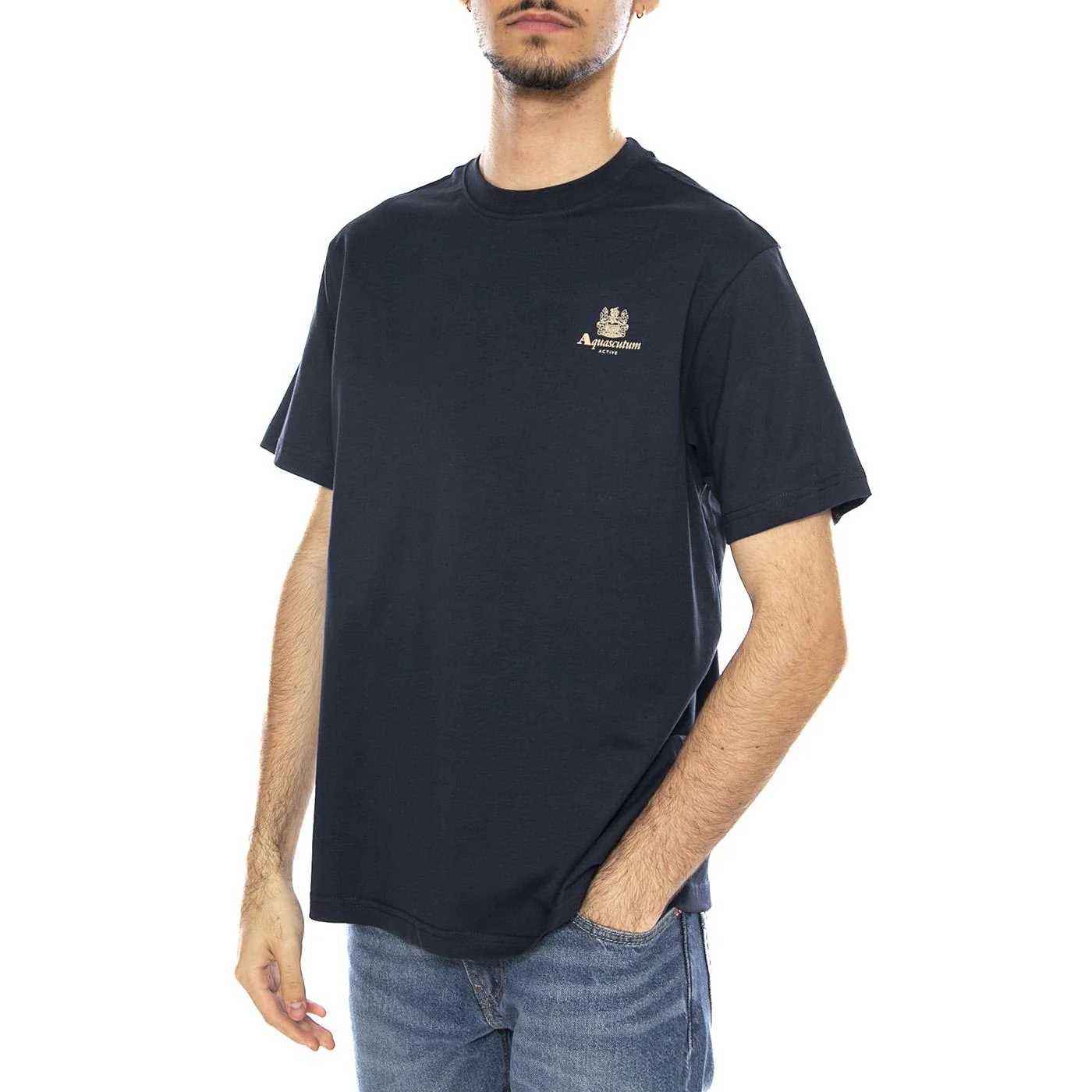 Small Logo T-Shirt -- Men's Crew Neck T-Shirt Navy Men's AQUASCUTUM