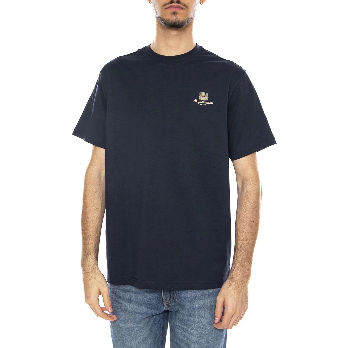 Small Logo T-Shirt -- Men's Crew Neck T-Shirt Navy Men's AQUASCUTUM - Image 2
