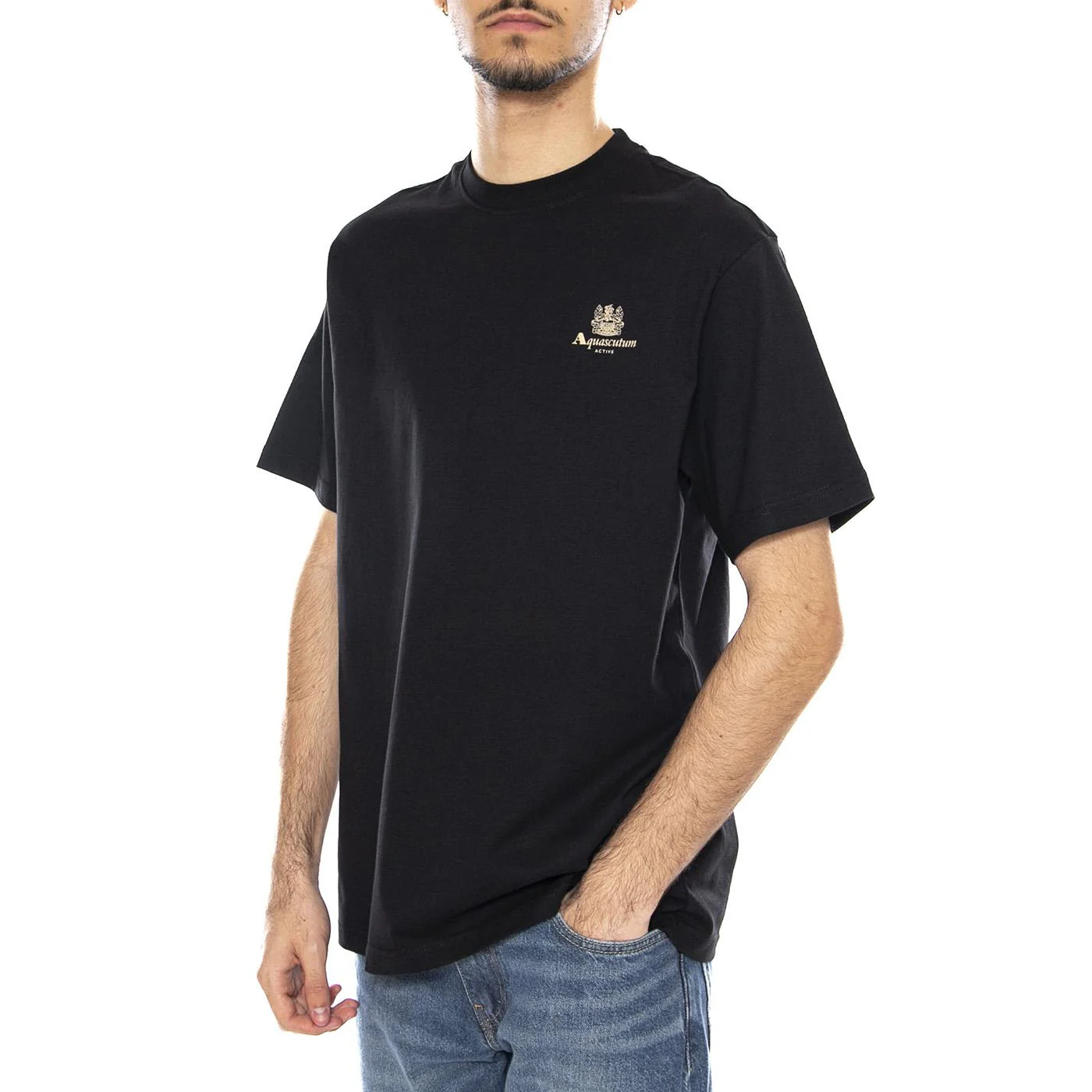Small Logo T-Shirt -- Men's Crew Neck T-Shirt Black Men's AQUASCUTUM