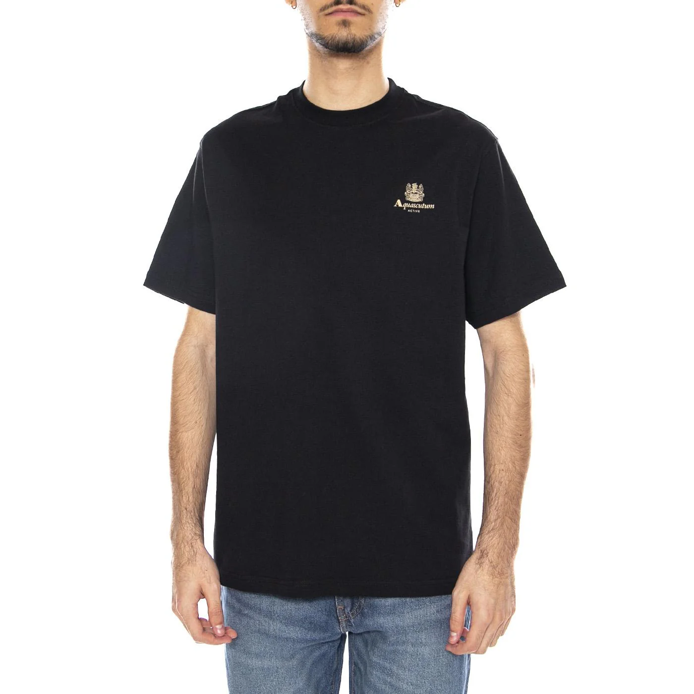Small Logo T-Shirt -- Men's Crew Neck T-Shirt Black Men's AQUASCUTUM - Image 2