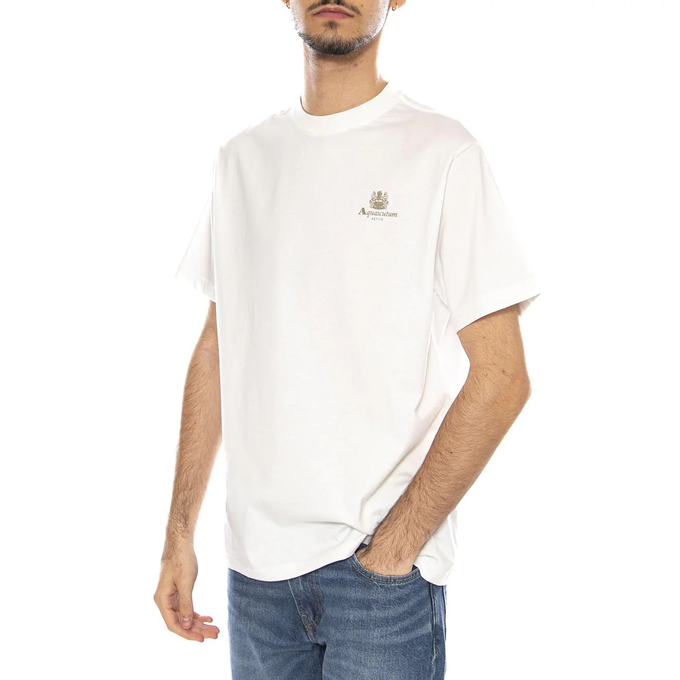 Small Logo T-Shirt -- Men's Crew Neck T-Shirt Old White Men's AQUASCUTUM