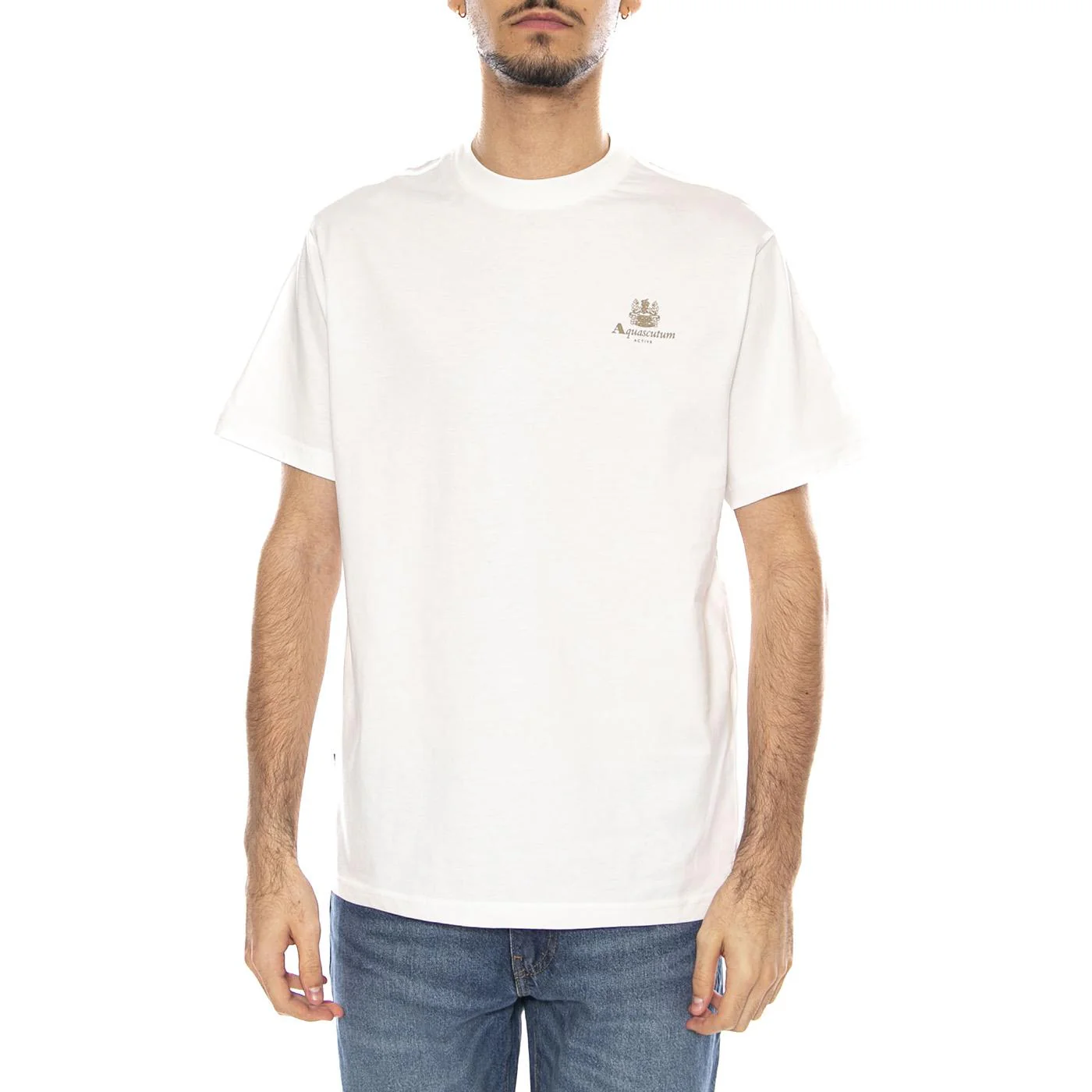 Small Logo T-Shirt -- Men's Crew Neck T-Shirt Old White Men's AQUASCUTUM - Image 2