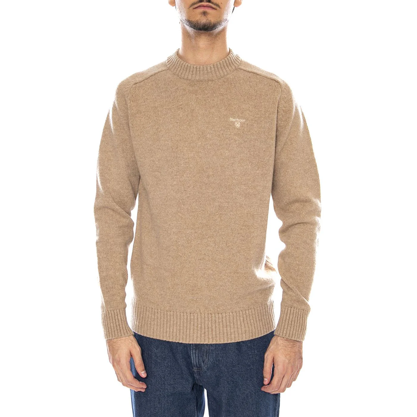 Grangetown Merino Crewneck Washed Stone - Men's Crewneck Sweater Brown BARBOUR - Image 2