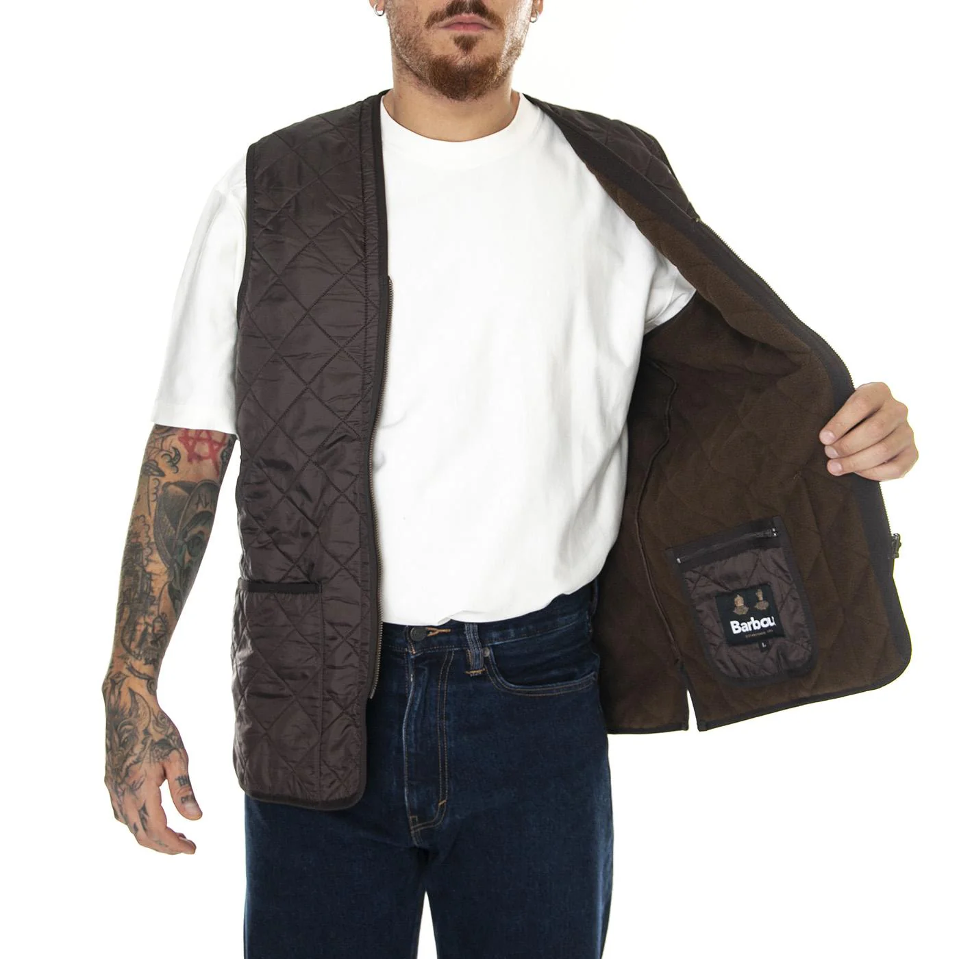 M' Polarquilt Waistcoat Zip Liner Dark Brown - Image 4