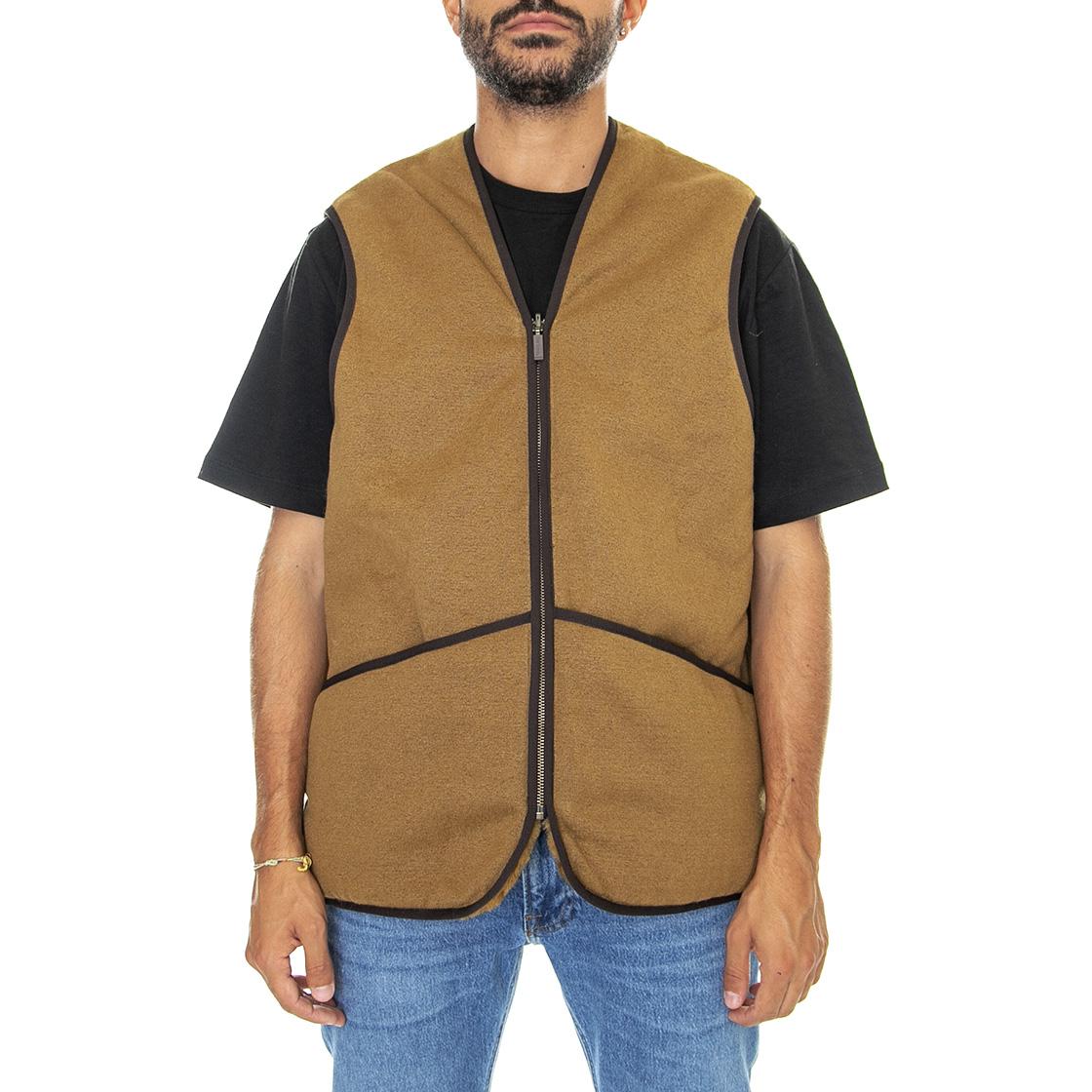 Mens Pile Waistcoat Zip In Liner Brown Sleeveless Jacket - Image 2