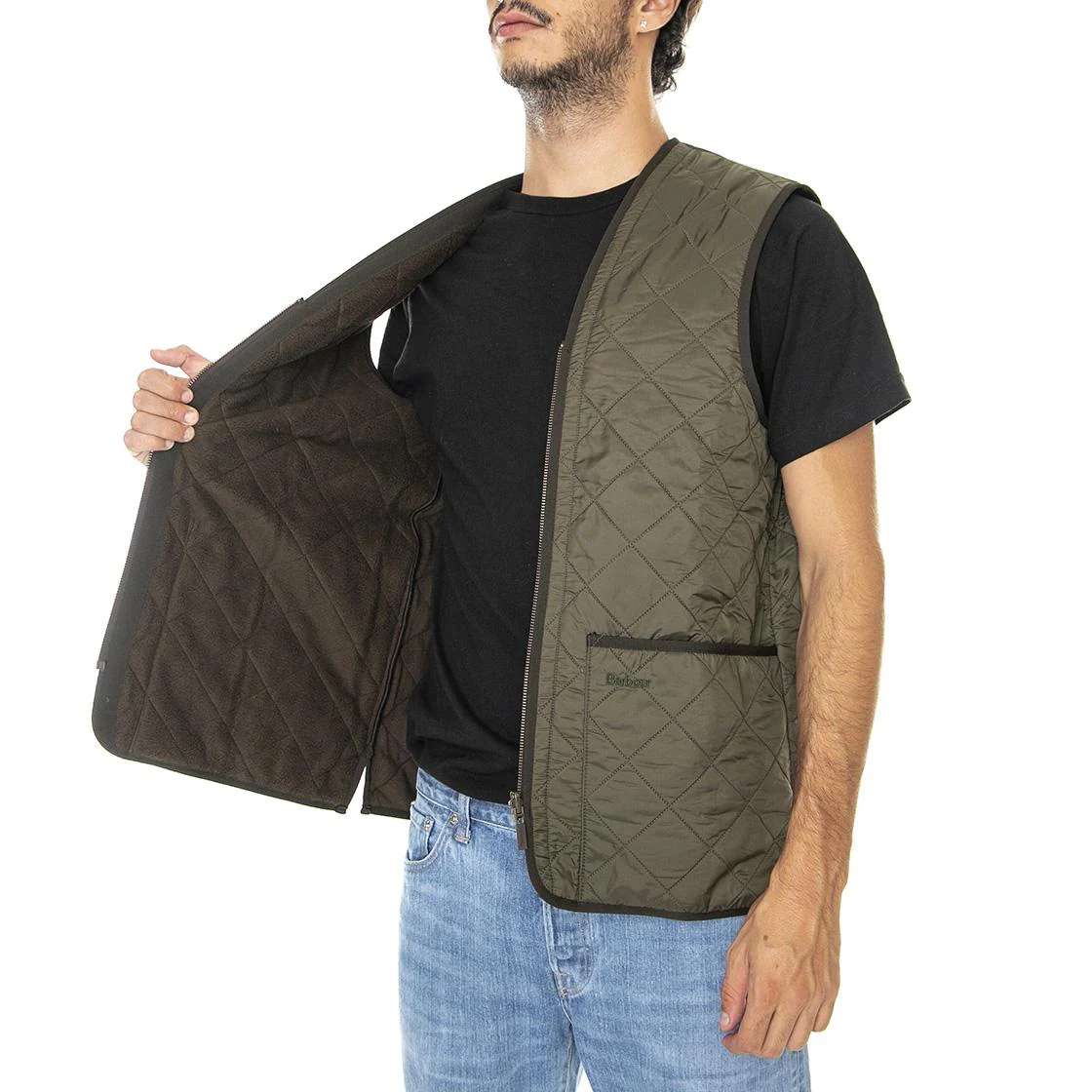 Mens Polarquilt Waistcoat Zip Liner Olive Jacket - Image 4