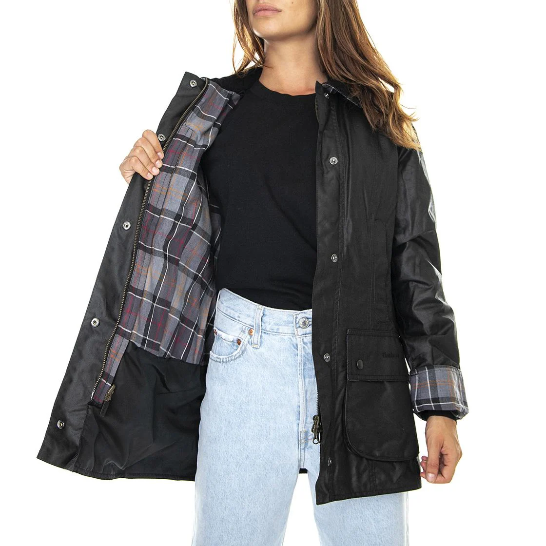 Womens Beadnell Wax Jacket Black - Image 4
