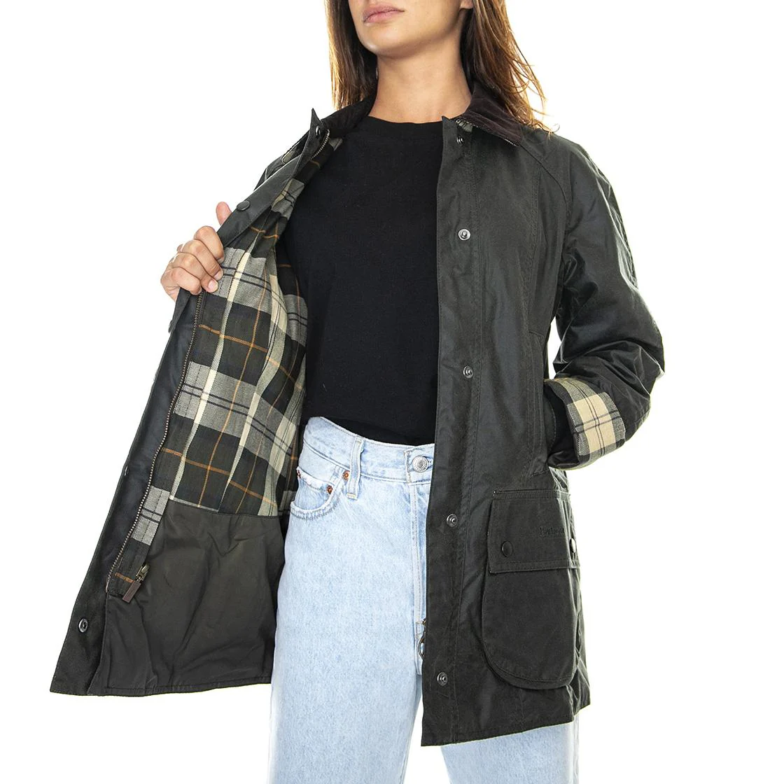 Womens Beadnell Wax Jacket Sage - Image 4