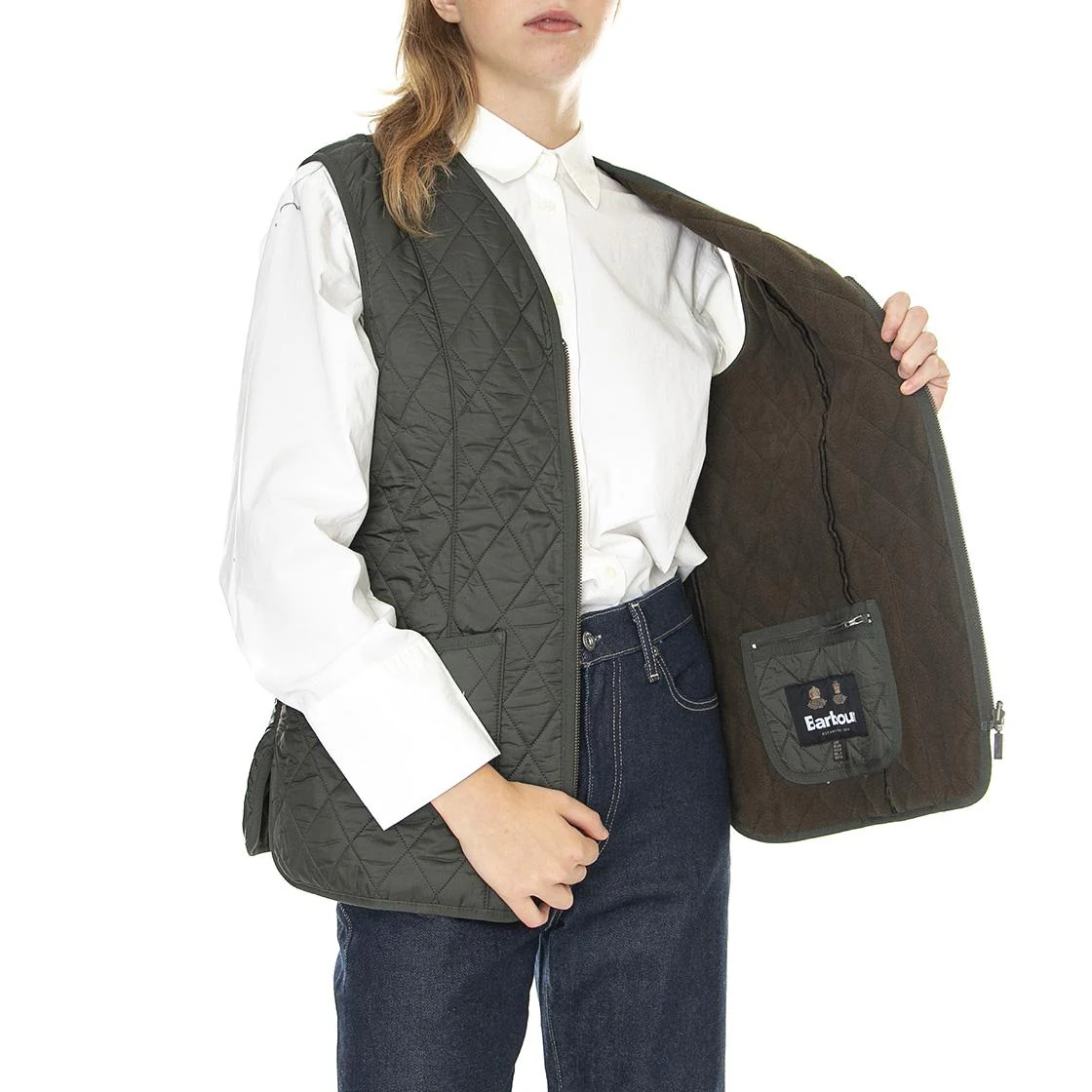 Womens Lady Fleece Betty Dark Olive Vest Jacket - Image 4