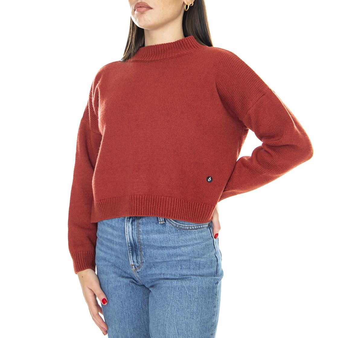 Back - Women's Brown Crew Neck Sweater BRAVA FABRICS