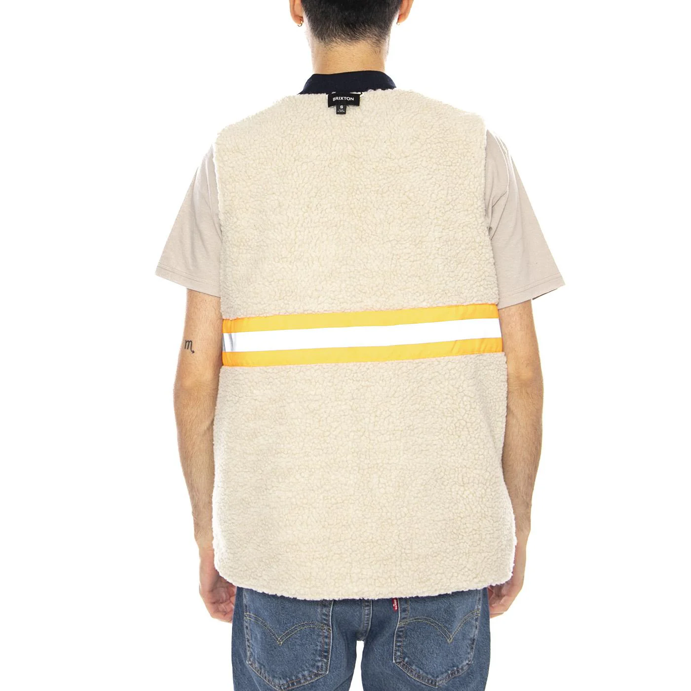 Builders Abraham Rev Vest -- Men's Reversible Rinse Denim Sherpa Vest BRIXTON - Image 6