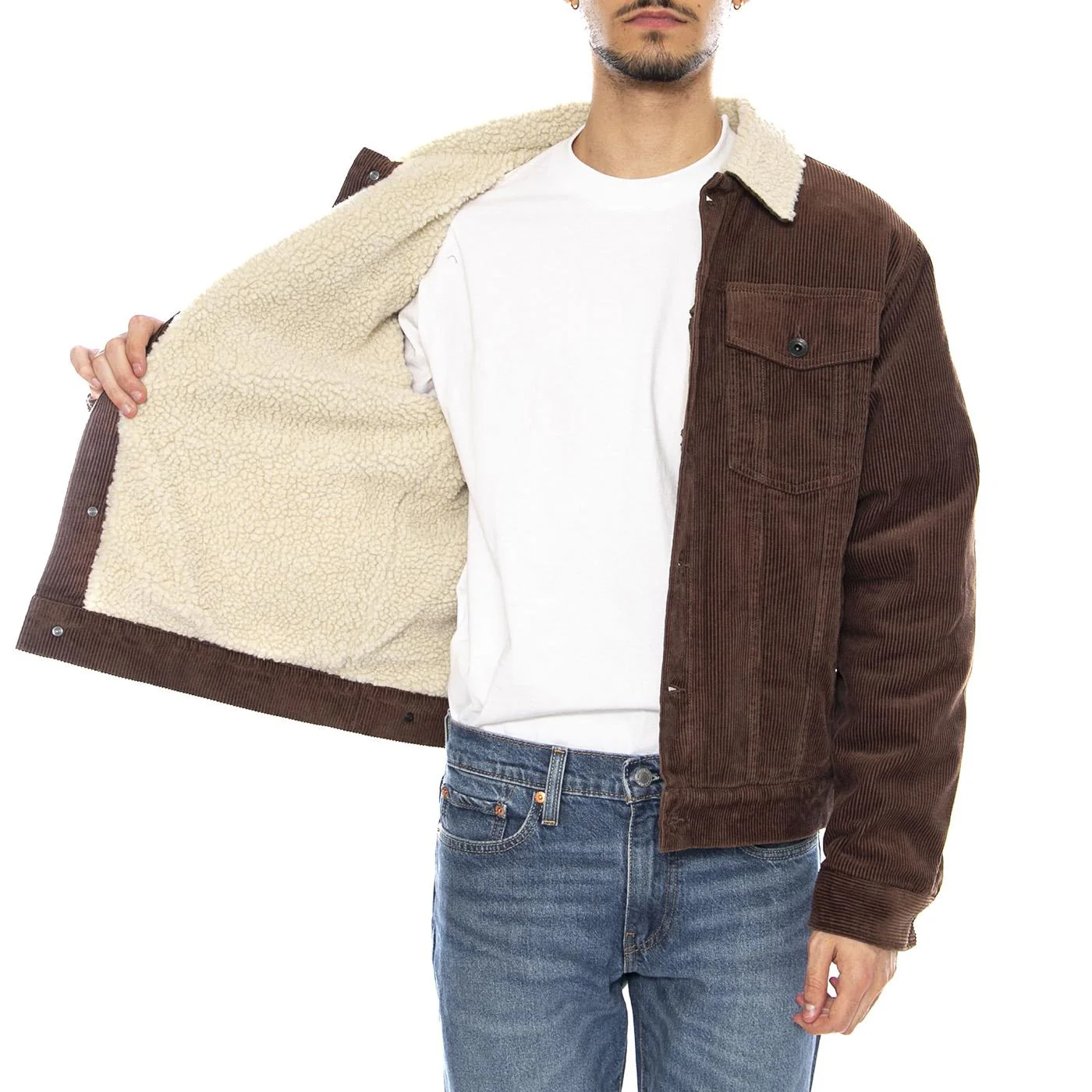 Cable Lined Trucker JKT Pinecone Brown -- Brown Men's Trucker Jacket Man BRIXTON - Image 4