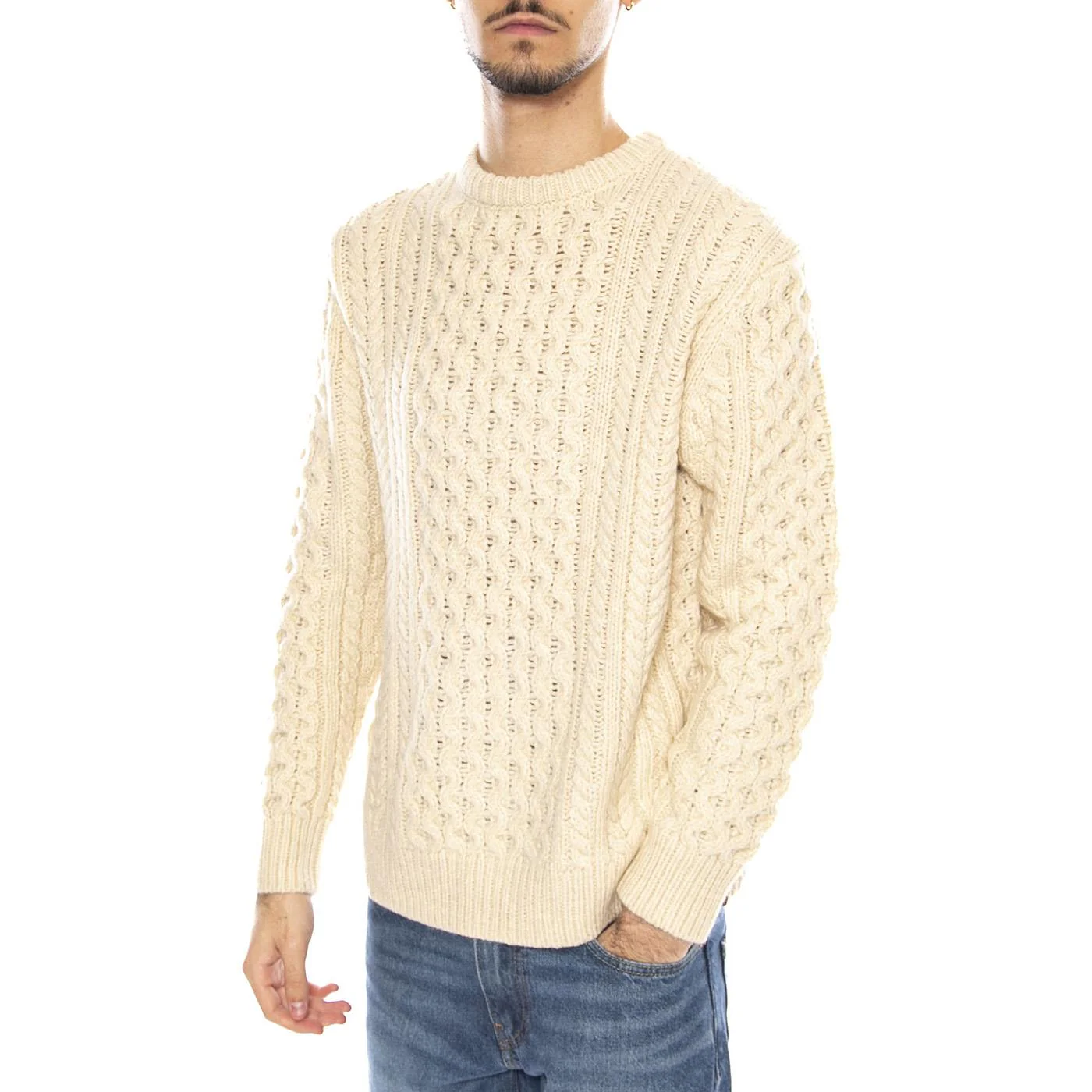 Classic Fisherman S Sweater -- Men's Oatmeal Ecru Sweater BRIXTON