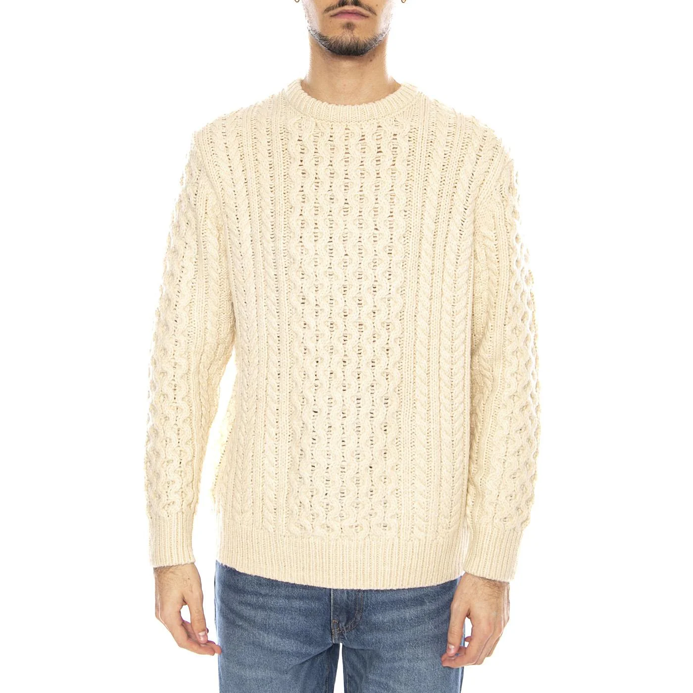 Classic Fisherman S Sweater -- Men's Oatmeal Ecru Sweater BRIXTON - Image 2
