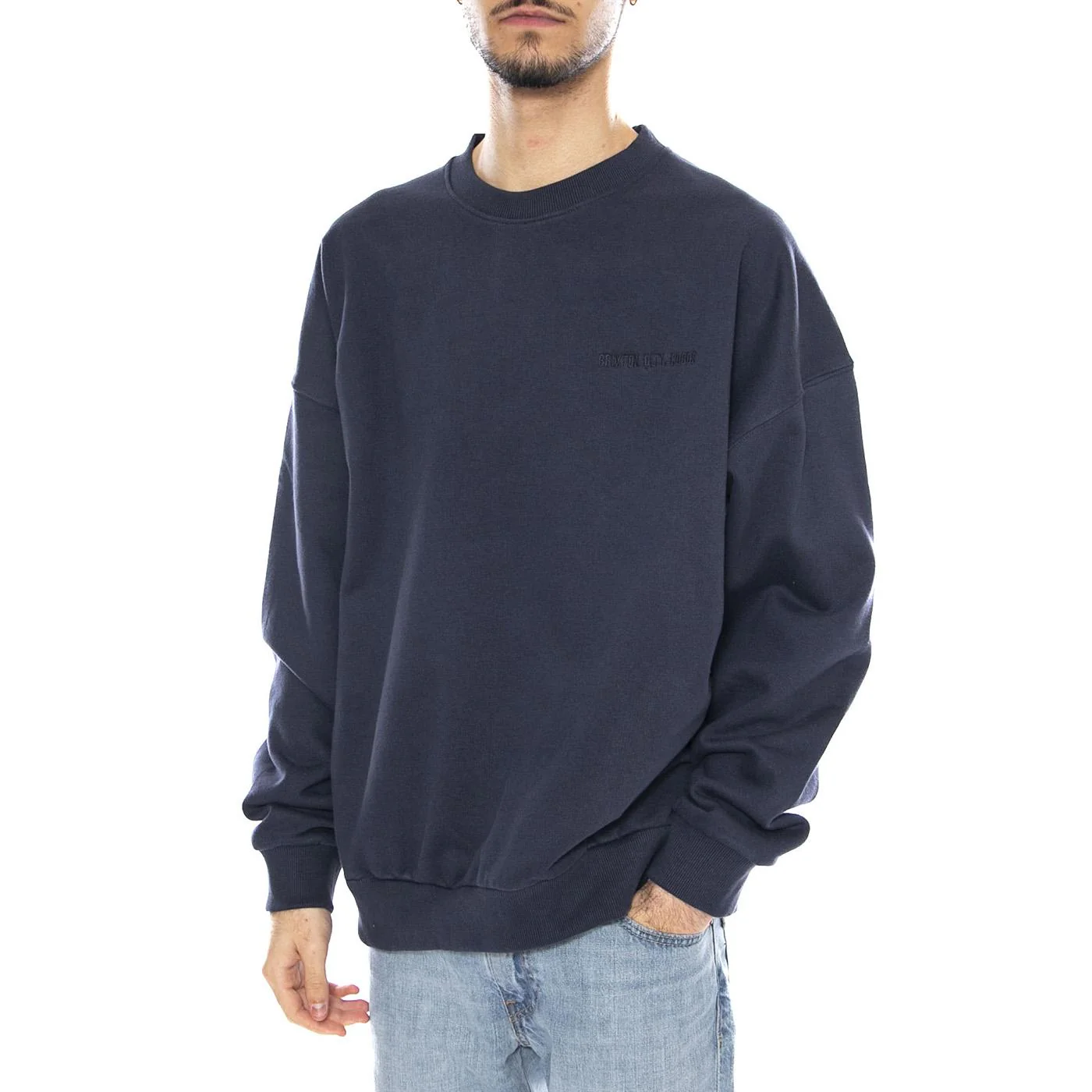 Embroidered Heavy Weight Crew -- Men's Sweater Washed Navy Blue Men's BRIXTON