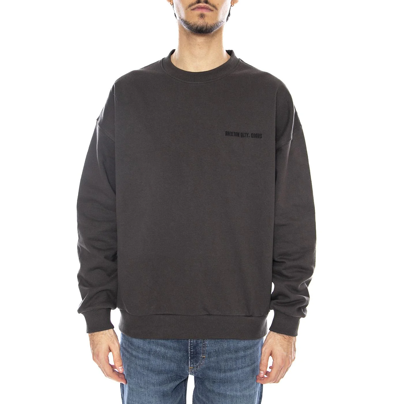 BRIXTON Men's Embroidered Heavy Weight Crew Washed Black Crewneck Sweatshirt - Image 2
