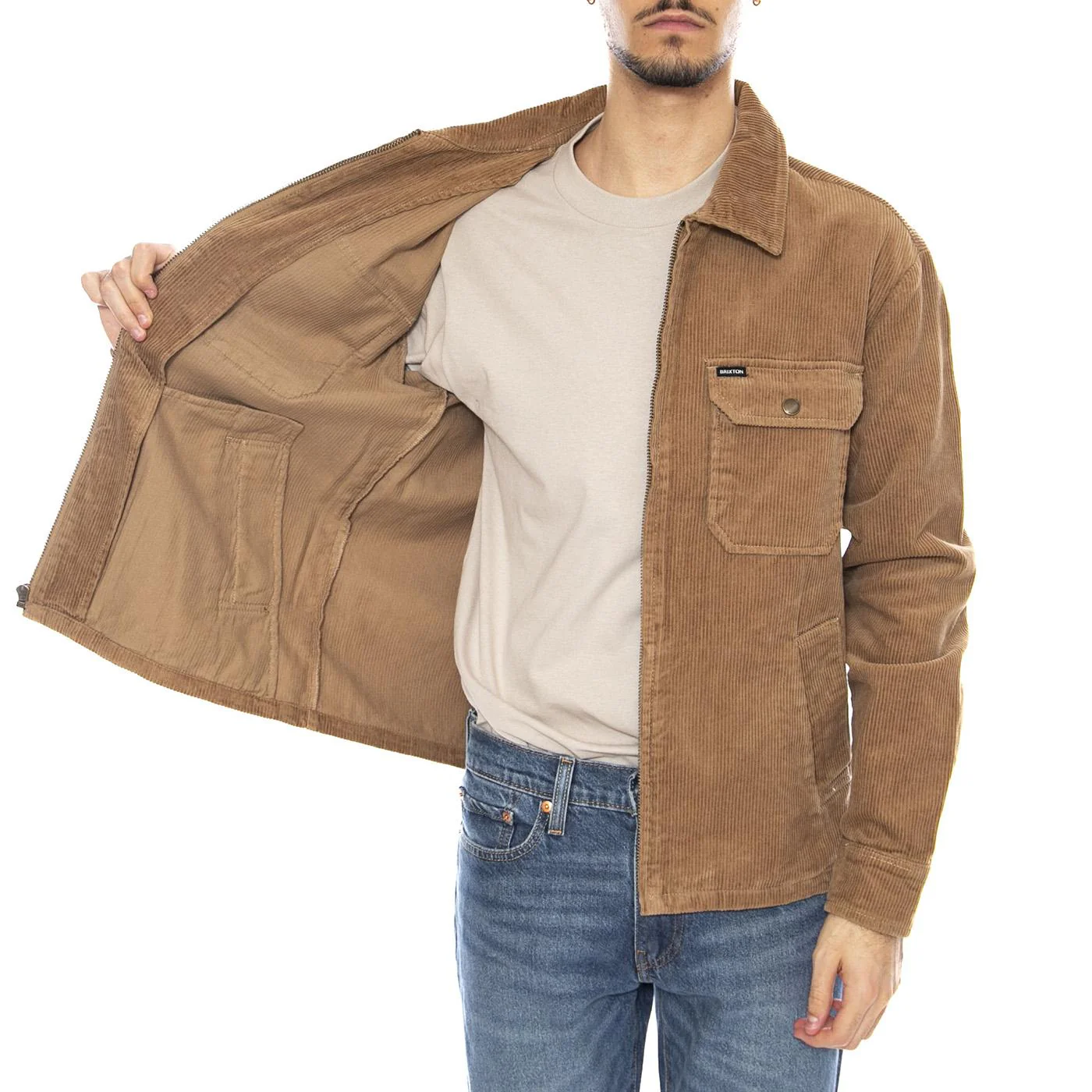 Motor Zip Jacket -- Tiger's Eye Cord Brown Men's Jacket BRIXTON - Image 4