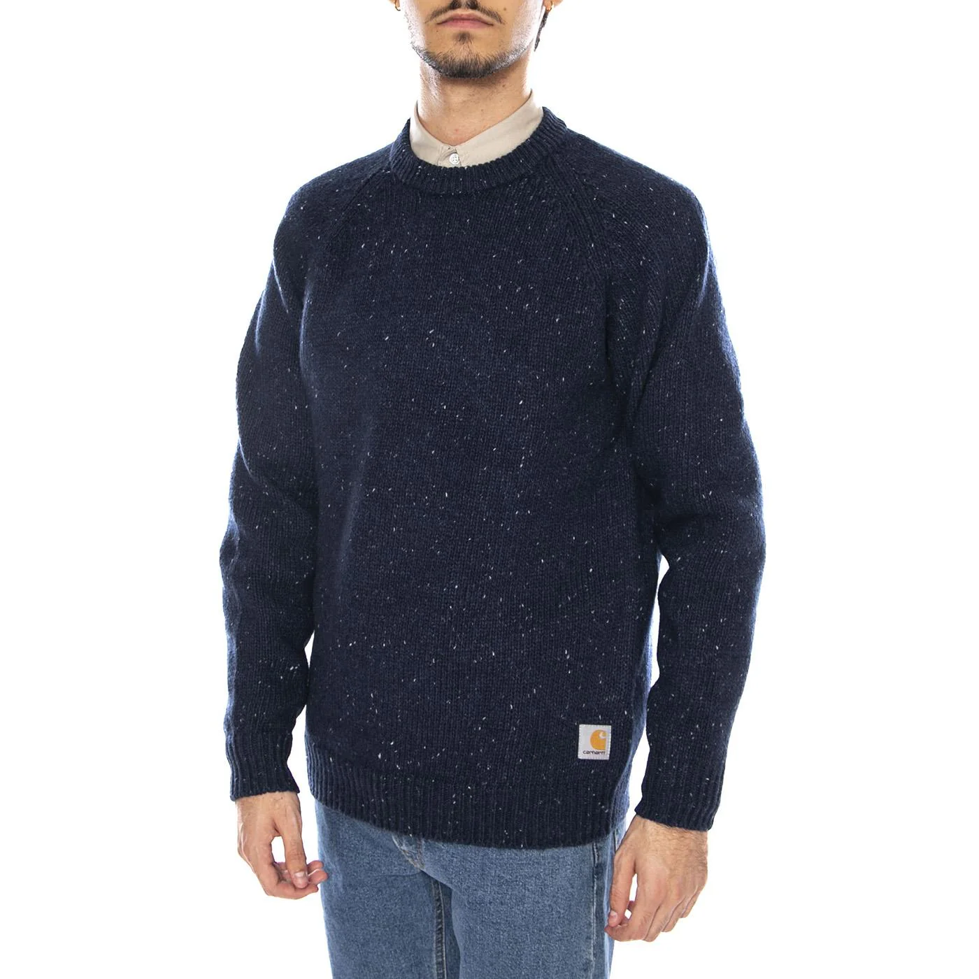 Anglistic Sweater Speckled Jupiter - Men's Crew Neck Sweater Blue Men's CARHARTT WIP