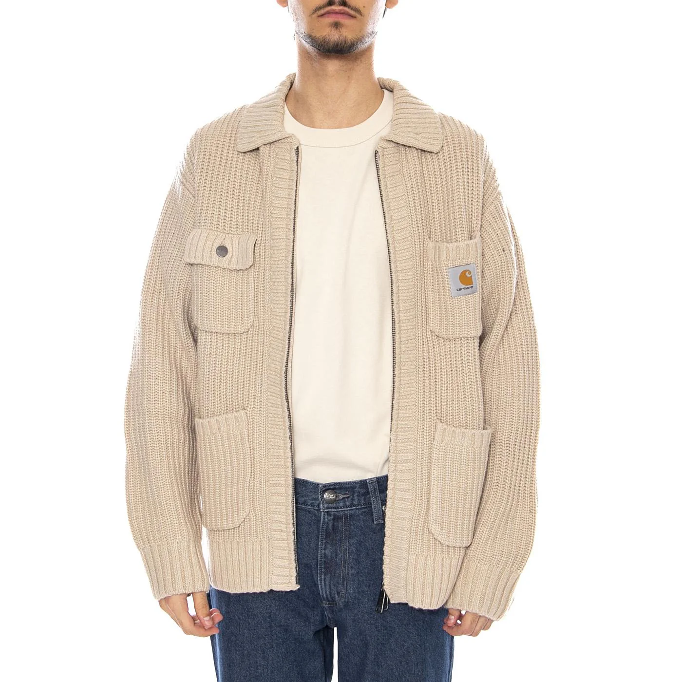 Chore Knit Jacket Fleur De Sel - Beige Knitted Cardigan Men CARHARTT WIP - Image 2
