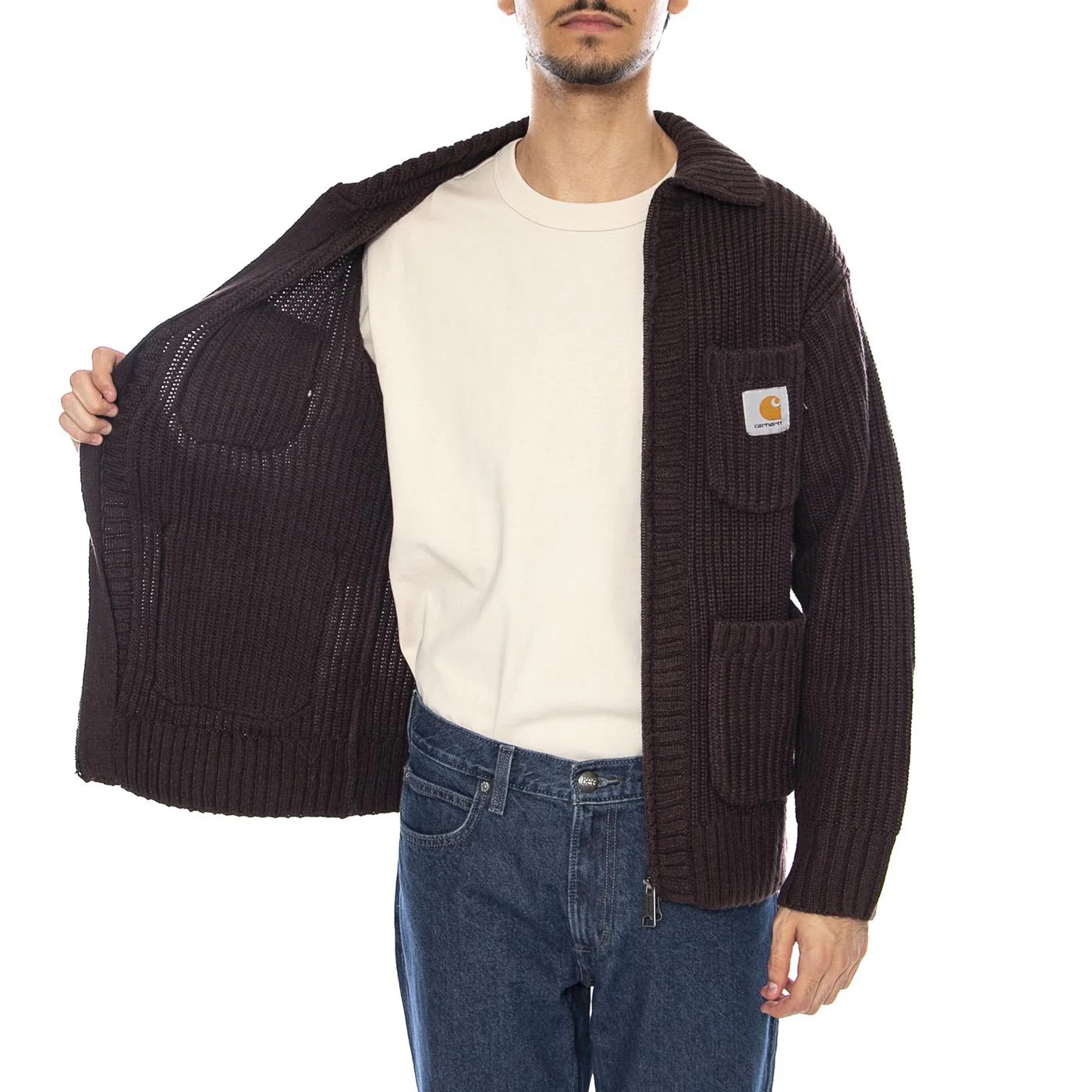 Chore Knit Jacket Palisander - Men's Knit Cardigan Brown Men's CARHARTT WIP - Image 4
