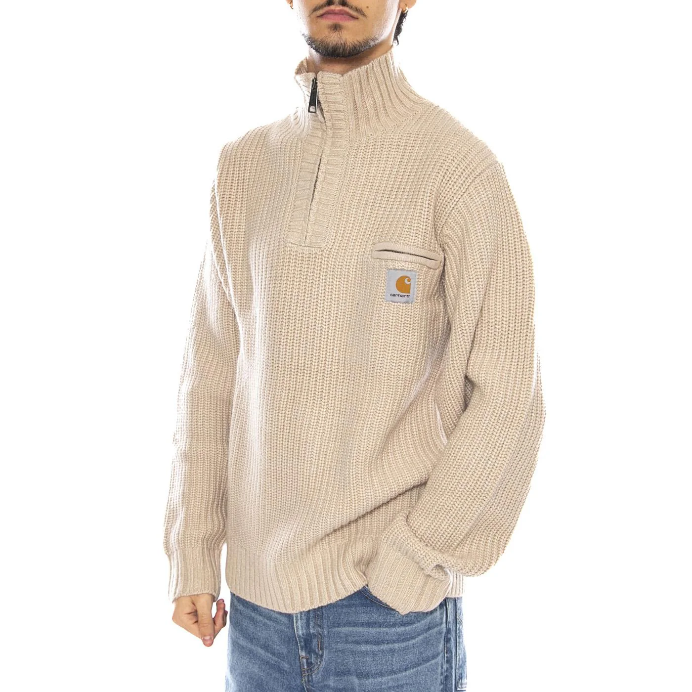 Detroit Half Zip Sweater Fleur De Sel - Men's Sweater Beige Men's CARHARTT WIP