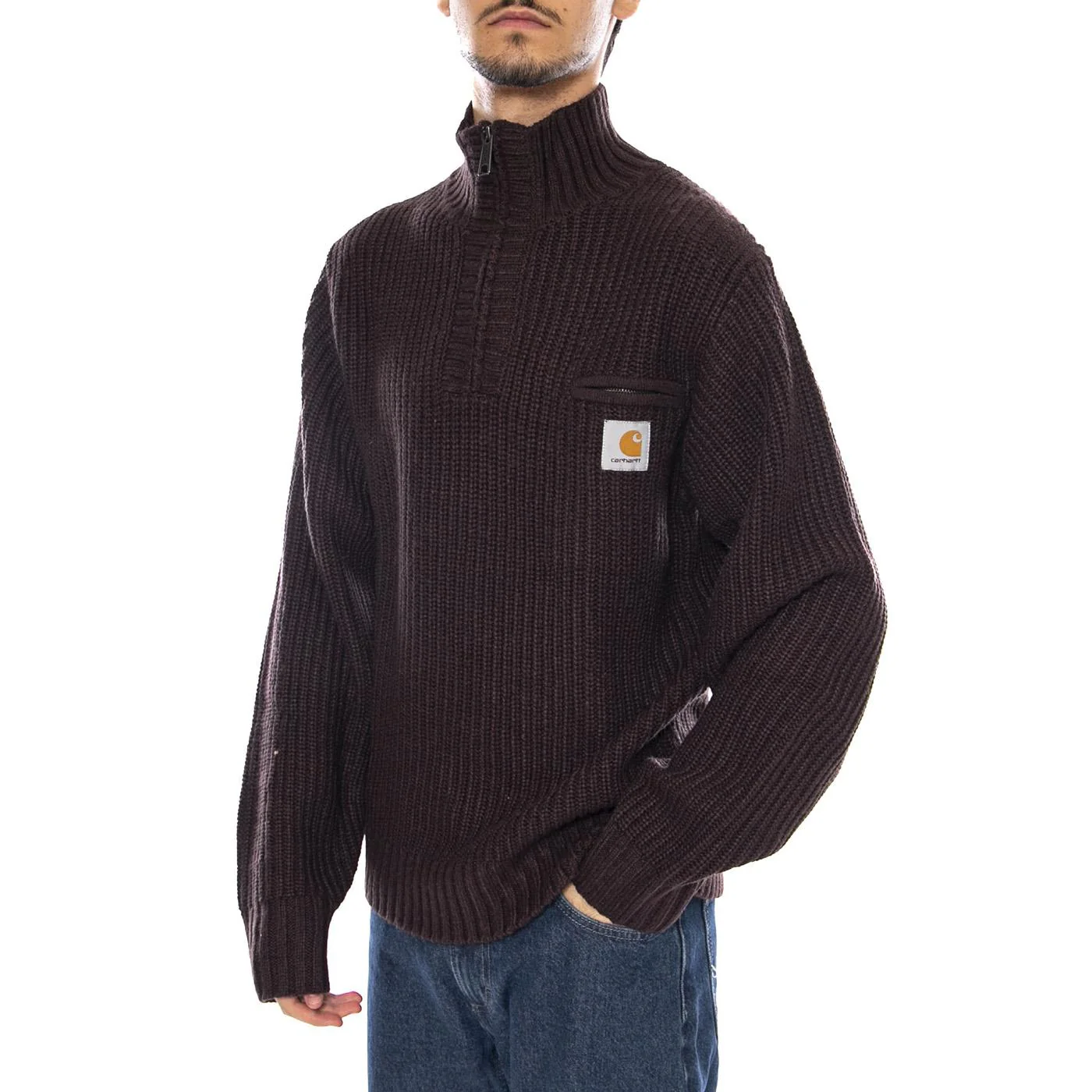 Detroit Half Zip Sweater Palisander - Men's Knit Jacket Brown CARHARTT WIP