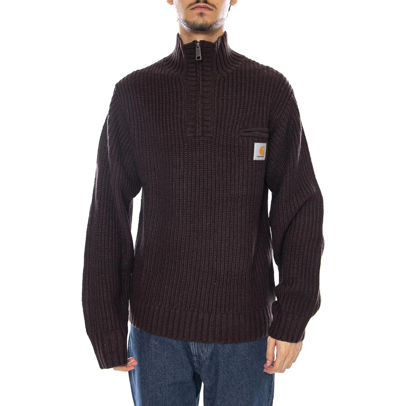 Detroit Half Zip Sweater Palisander - Men's Knit Jacket Brown CARHARTT WIP - Image 2