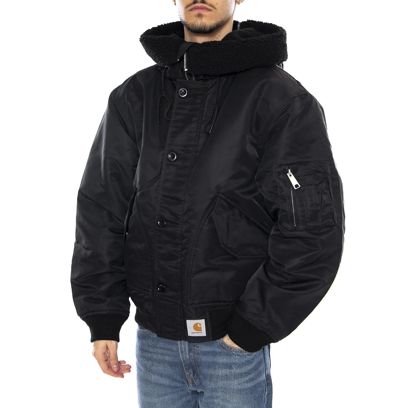HD Oltera Bomber Black / Black -- Men's Hooded Bomber Jacket Black Men CARHARTT WIP