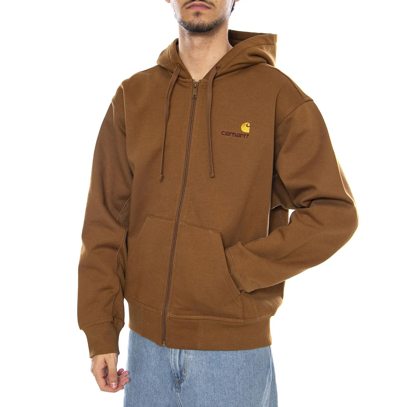 Hooded American Script Jacket Hamilton Brown - Men's Hoodie Brown Men's CARHARTT WIP