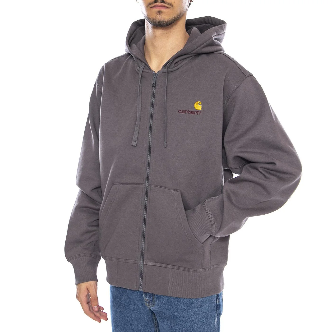 Hooded American Script Jacket Porphyry - Men's Hoodie Grey Men's CARHARTT WIP