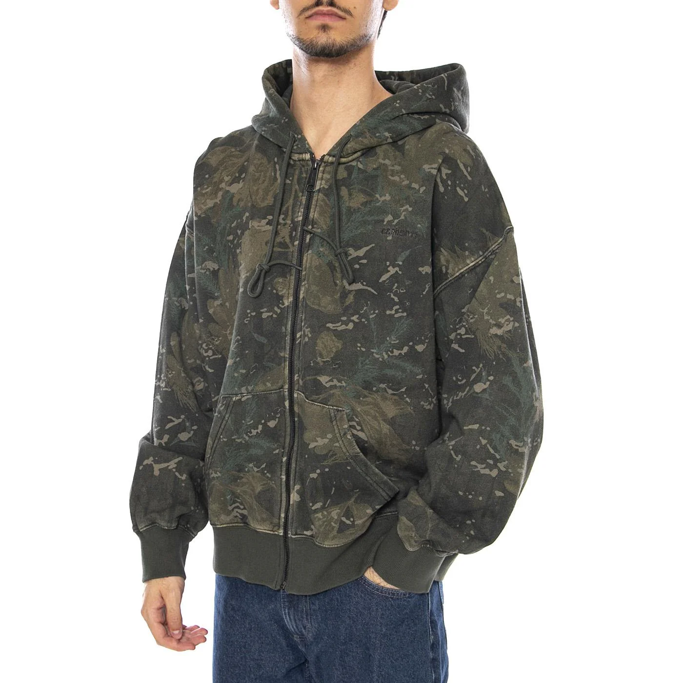 Hooded Benton Sweat Jacket Camo Combi, Green - Multicolor Men's Hoodie CARHARTT WIP