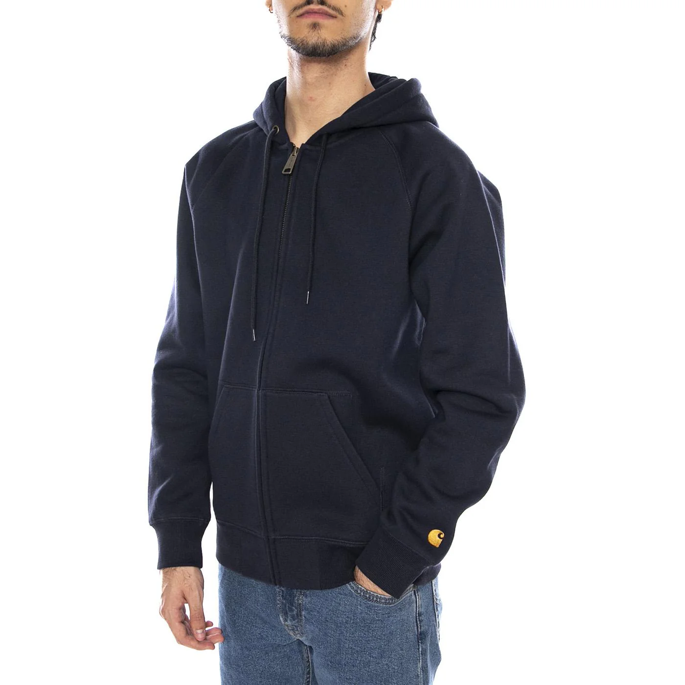 Hooded Chase Jacket Dark Navy / Gold - Men's Zip-Up Hooded Jacket Blue Men's CARHARTT WIP