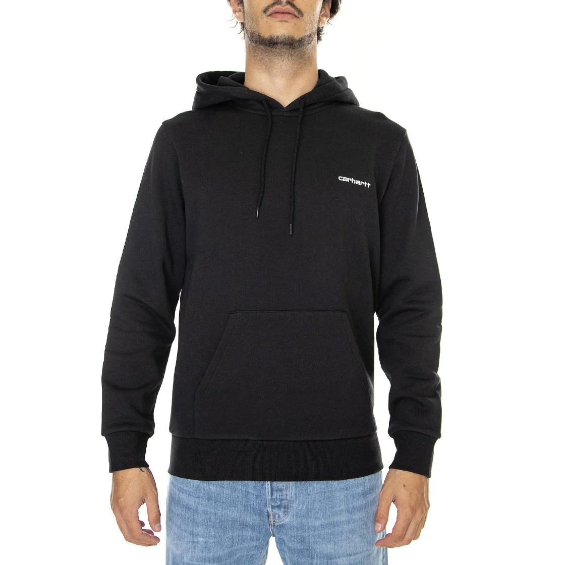 Hooded Script Embroidery Sweat Black / White - Image 2