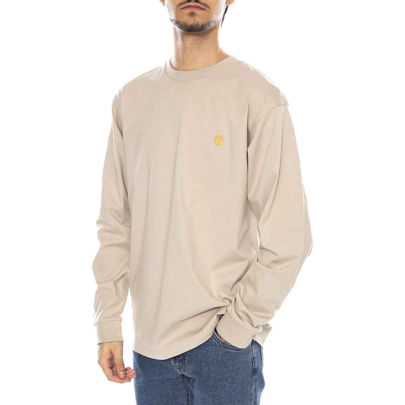 L/S Chase T-Shirt Fleur De Sel / Gold - Men's Crew Neck Long Sleeve T-Shirt Beige Men's CARHARTT WIP