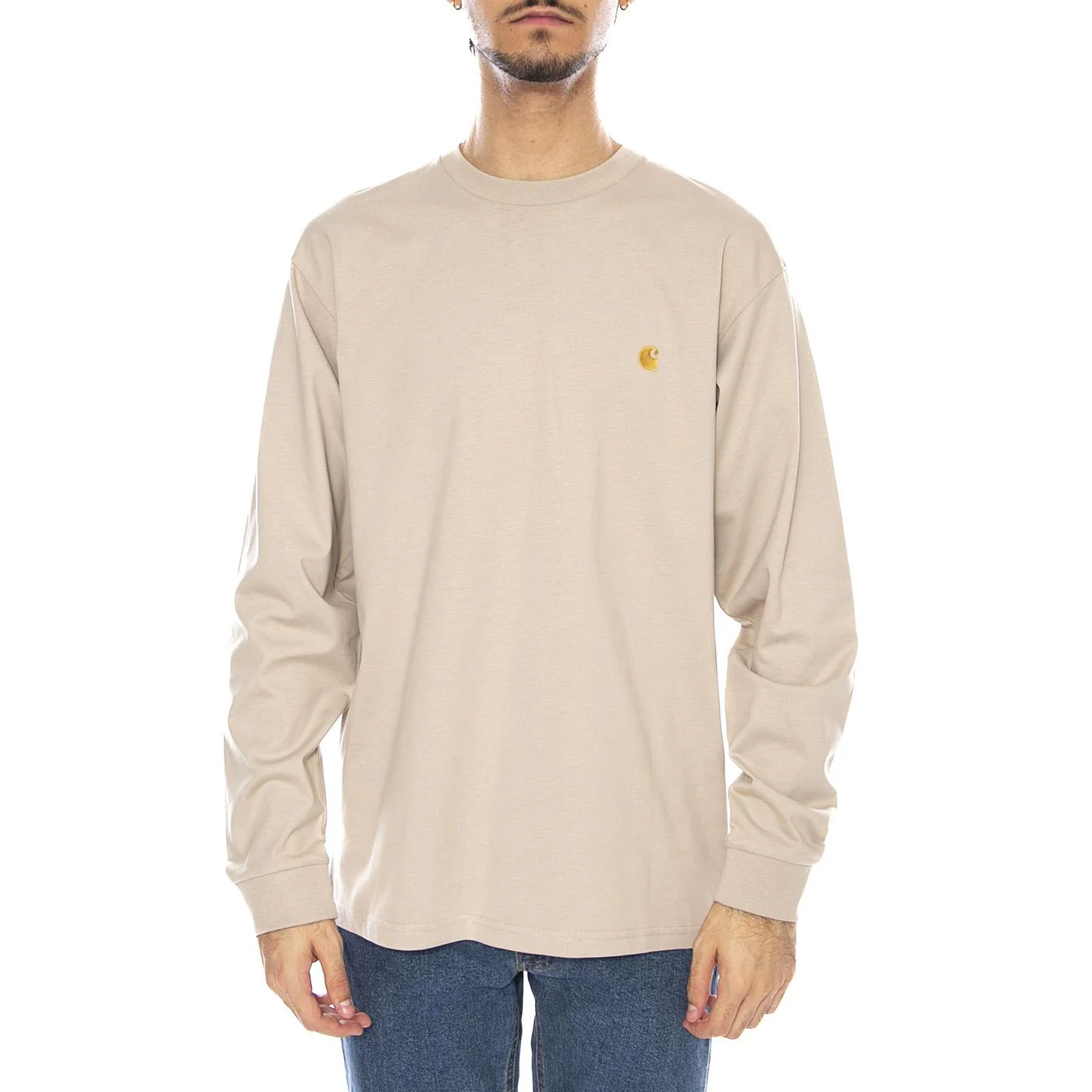 L/S Chase T-Shirt Fleur De Sel / Gold - Men's Crew Neck Long Sleeve T-Shirt Beige Men's CARHARTT WIP - Image 2