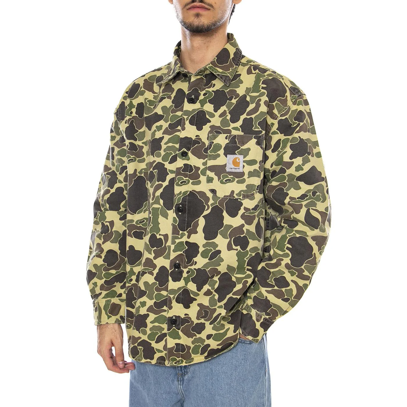 L/S Duck Shirt Camo Duck, Green - Men's Multicolor Shirt CARHARTT WIP
