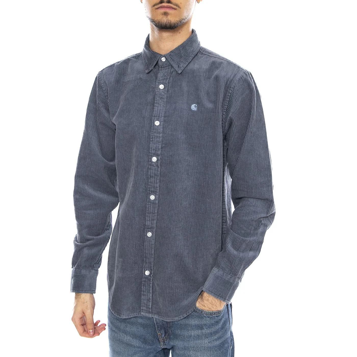 L/S Madison Cord Shirt Angelite / Angelite -- Blue Men's Shirt CARHARTT WIP