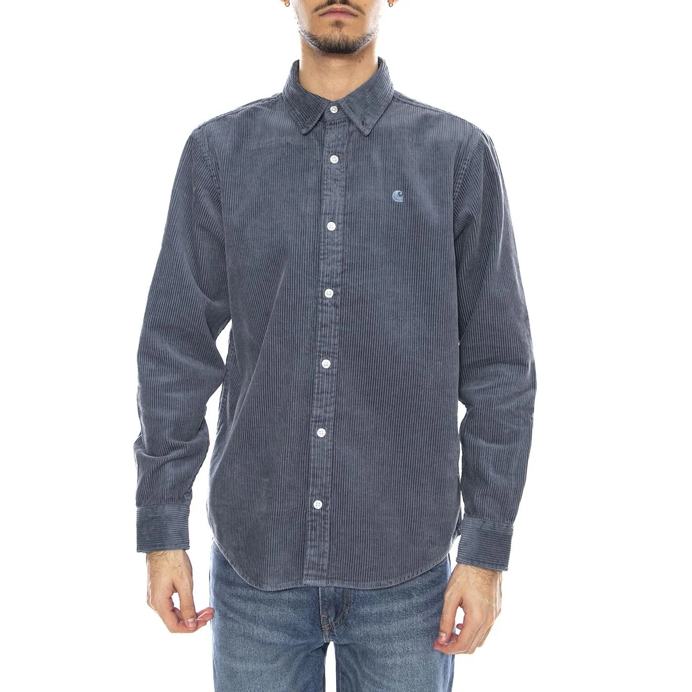 L/S Madison Cord Shirt Angelite / Angelite -- Blue Men's Shirt CARHARTT WIP - Image 2